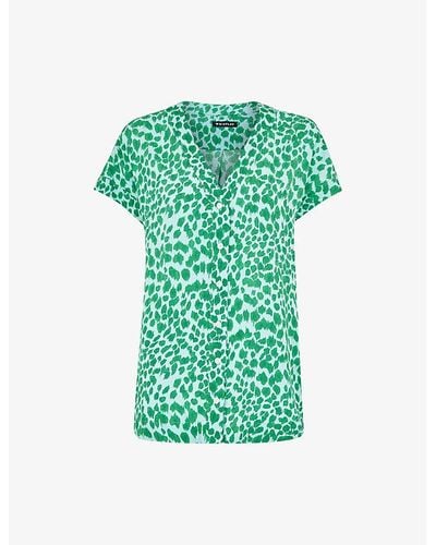 Whistles Smooth Leopard-print Short-sleeve Woven Blouse - Green