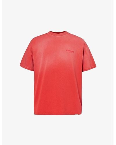 Represent Brand-print Relaxed-fit Cotton-jersey T-shirt - Red