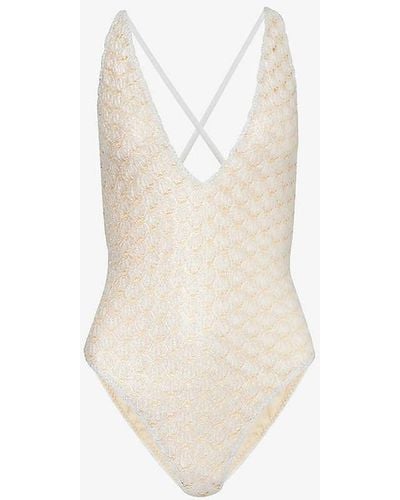 Missoni Metallic Plunge-neck Swimsuit - White