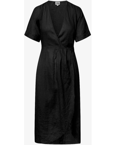 Twist & Tango Mya Wrap-front Short-sleeve Linen Midi Dress - Black