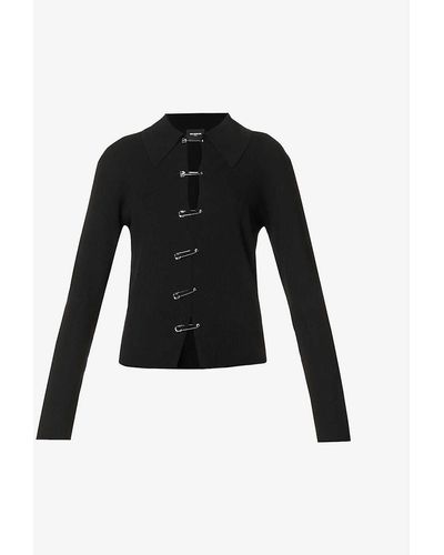 The Kooples Safety-pin Embellished Stretch-knit Polo Shirt - Black