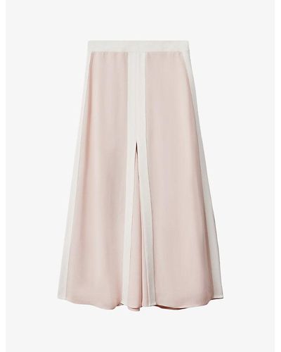 Reiss Rosalia Contrast-trim Woven Midi Skirt - Pink