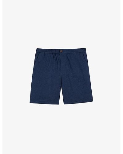 Ted Baker Brixtun Elasticated-waistband Linen-blend Shorts - Blue