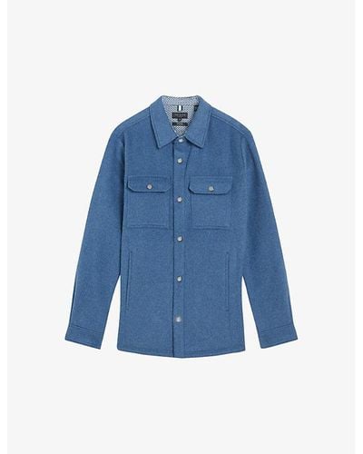 Ted Baker Aderbry Patch-pocket Wool-blend Overshirt - Blue