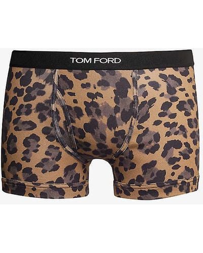 Tom Ford Branded-waistband Leopard-print Stretch-cotton Boxer Briefs - White
