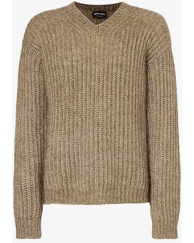Giorgio Armani Chunky-knit Crewneck Wool-blend Jumper - Natural