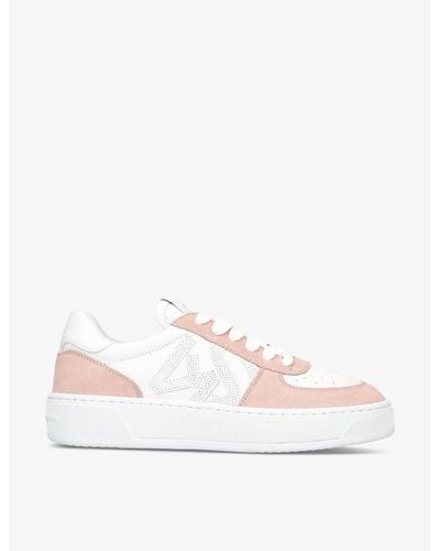 Stuart Weitzman Sw Courtside Monogram Leather And Suede Sneakers - Natural
