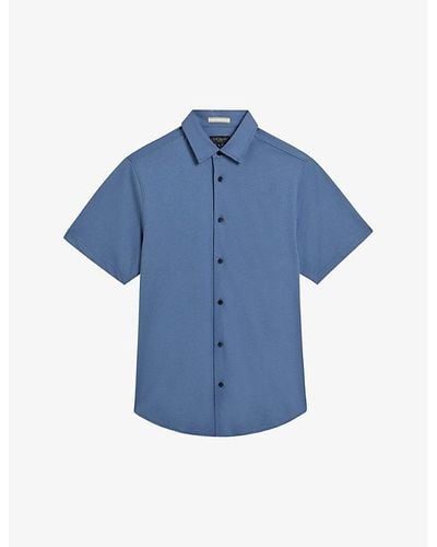 Ted Baker Short-sleeved Cotton-jersey Shirt - Blue