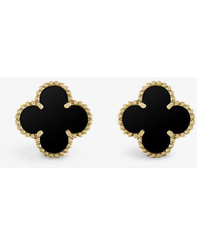 Van Cleef & Arpels Vintage Alhambra Yellow-gold And Onyx Stud Earrings - Black