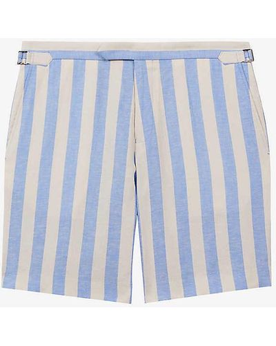 Reiss Fresno Striped Linen-blend Shorts - Blue