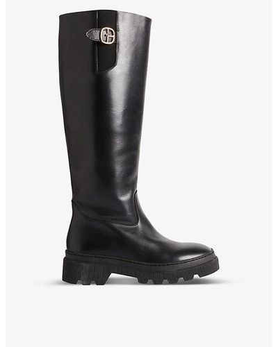 Claudie Pierlot Alana Logo-buckle Leather Knee-high Boots - Black