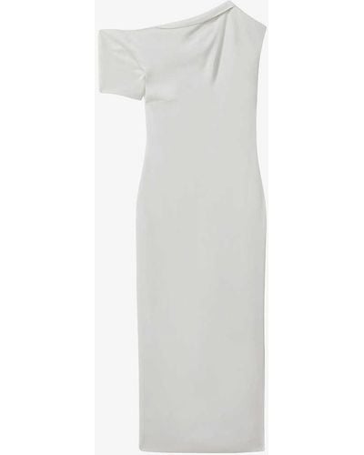 Reiss Laurey Draped Linen Midi Dress - White