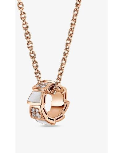 BVLGARI Serpenti Viper 18ct Rose-gold, 0.2ct Diamond And Mother-of-pearl Pendant Necklace - White