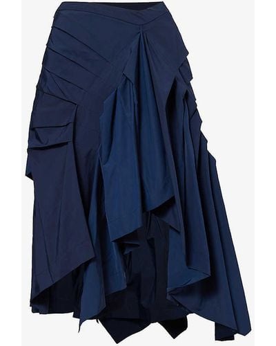 Dries Van Noten Vy Gathered Asymmetric-hem Woven Midi Skirt - Blue