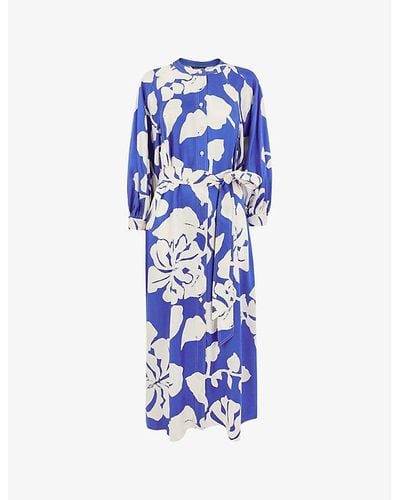 Whistles Mable Graphic-print Woven Midi Dress - Blue