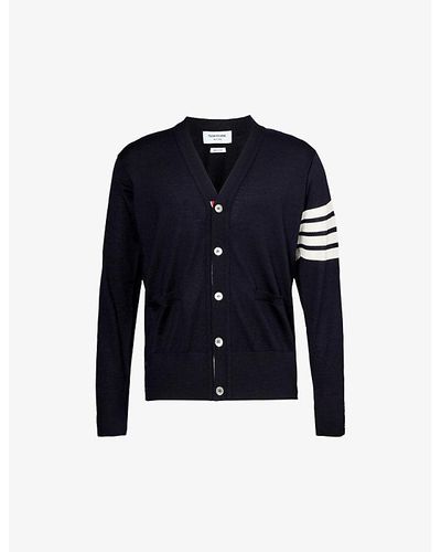 Thom Browne Vy Four-bar V-neck Wool-knitted Cardigan - Blue
