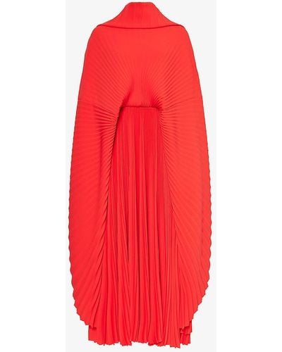 Balenciaga Draped Pleated Woven Maxi Dress - Red