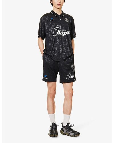A Bathing Ape Soccer Game Graphic-print Woven Shorts - Blue