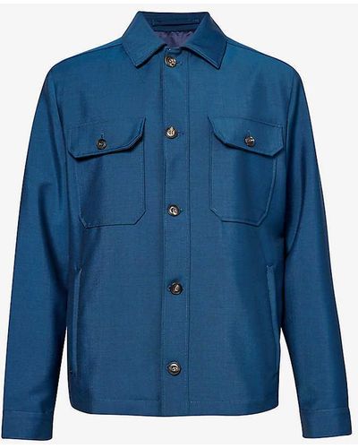 Corneliani Long-sleeved Zipped-pocket Wool-blend Overshirt - Blue