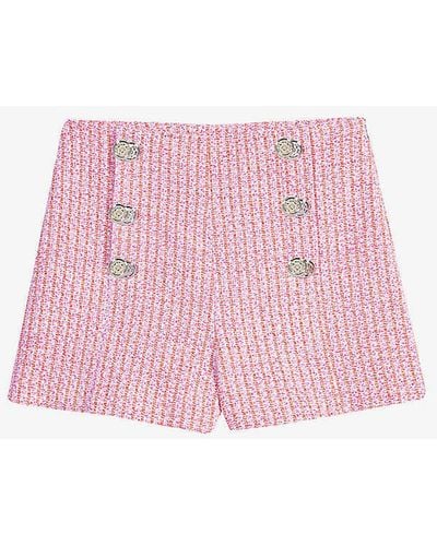 Maje Button-embellished Tweed Shorts - Pink