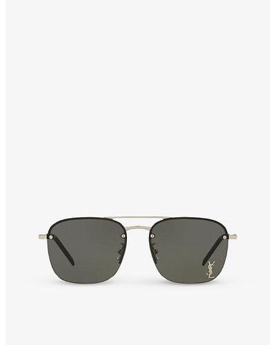 Saint Laurent Ys000490 Sl 309 M Rectangular-frame Metal Sunglasses - Gray