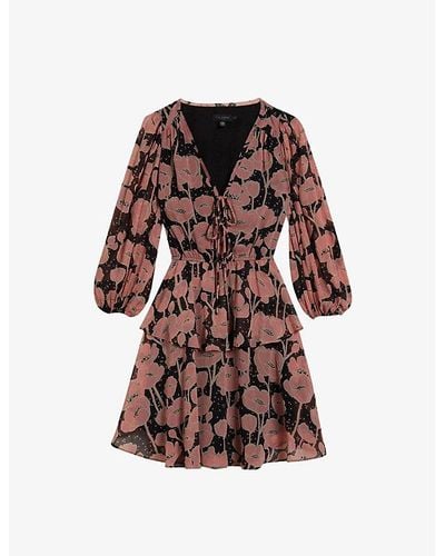 Ted Baker Floral-print Woven Mini Dress - Brown