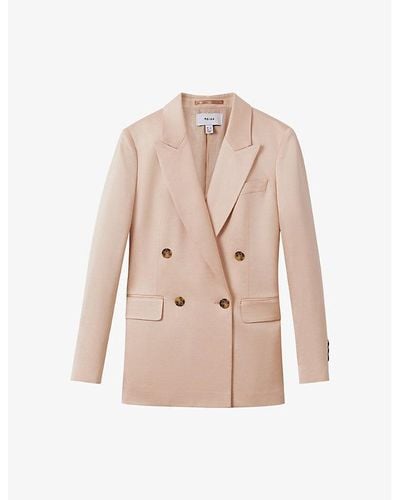 Reiss Eve Double-breasted Satin Blazer - Natural