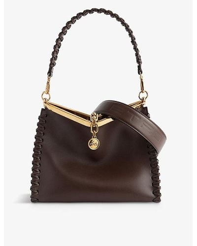 Etro Vela Braided-strap Leather Top-handle Bag - Brown