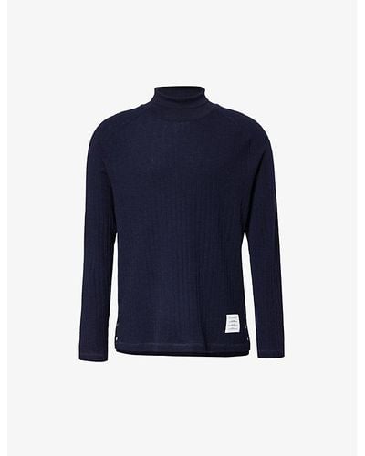 Thom Browne High-neck Regular-fit Wool-knit Sweater - Blue