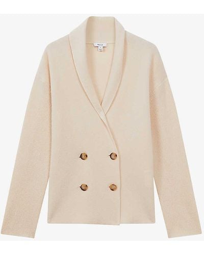 Reiss Sara Double-breasted Knitted Wool And Cashmere Cardigan - White
