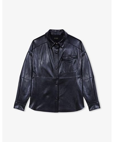 Maje Patch-pocket Leather Shirt - Blue