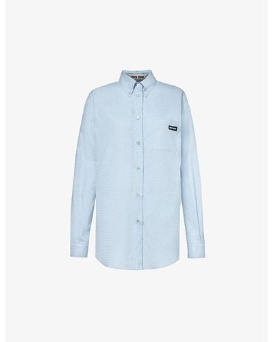 Miu Miu Jacquard-pattern Pearlescent-button Regular-fit Cotton Shirt - Blue