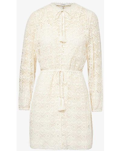 FRAME Lace Tassle Crochet-pattern Cotton Mini Dress - White