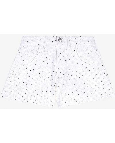 Maje Rhinestone-embellished Mid-rise Denim Shorts - White