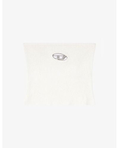 DIESEL M-calrksvillex Logo-plaque Strapless Knitted Top - White