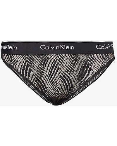 Calvin Klein Modern Branded-waistband Abstract Stretch-lace Briefs - Grey