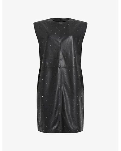 AllSaints Mika Pinstud-embellished Leather Mini Dress - Black