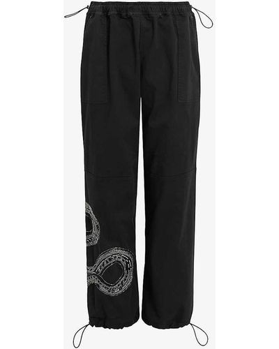 AllSaints Yas Snake-embroidered High-rise Stretch-woven Trousers - Black