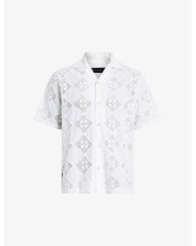 AllSaints Vista Floral-broderie Organic-cotton Shirt - White