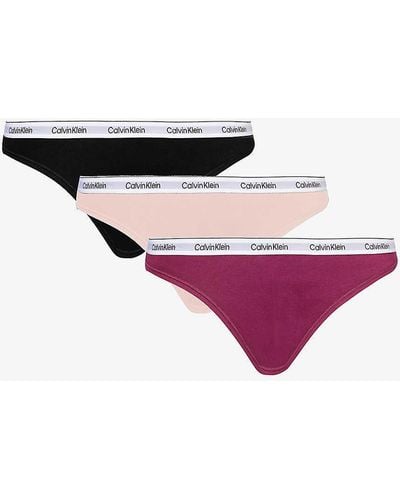 Calvin Klein Branded-waistband Mid-rise Pack Of Three Stretch-cotton Thongs - Multicolour