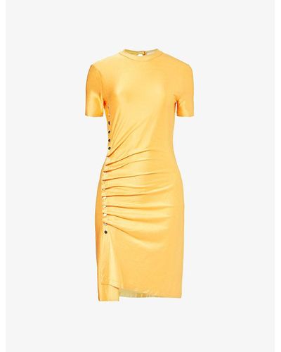 Rabanne Round-neck Short-sleeve Stretch-woven Mini Dress - Yellow