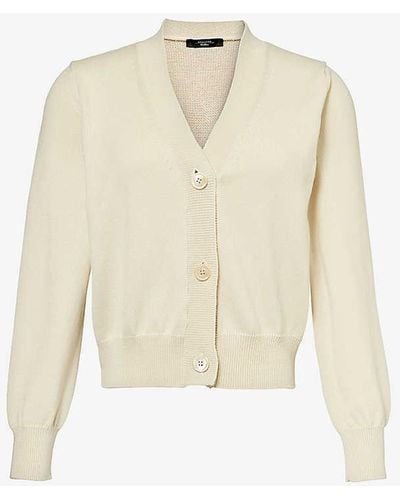 Weekend by Maxmara V-neck Relaxed-fit Cotton-knit Cardigan - White