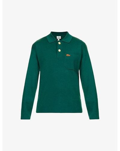 Lacoste Le Fleur* X Brand-appliqué Regular-fit Wool Knitted Polo Shirt X - Green