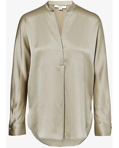 Vince V-neck Relaxed-fit Silk Blouse - Natural