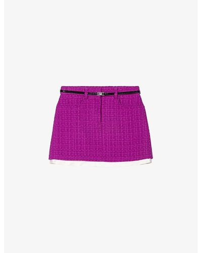 Maje Clover-belt Tweed Mini Skirt - Purple