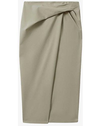 Reiss Nadia Wrap-front High-rise Stretch Cotton-blend Midi Skirt - Natural