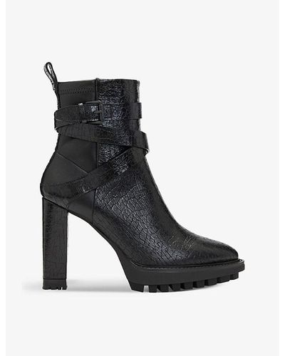 AllSaints Havana Heeled Crocodile-effect Leather Ankle Boots - Black