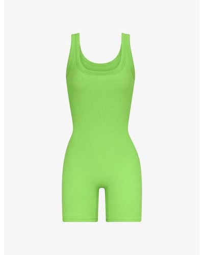 Skims Ribbed Scoop-neck Stretch-cotton Playsuit - Green