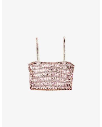 Sandro Bead-embellished Woven Crop Top - Pink