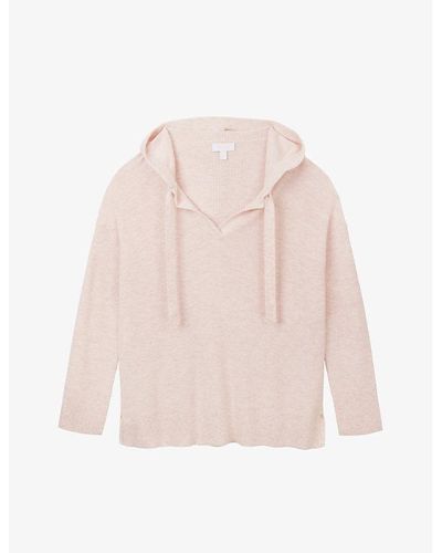 The White Company V-neck Relaxed-fit Cotton-blend Hoody - Pink